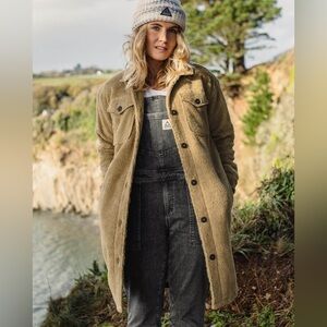 Passenger Made To Roam Cloudy Deep Pile Sherpa Fleece Long Jacket Coat Tan Large